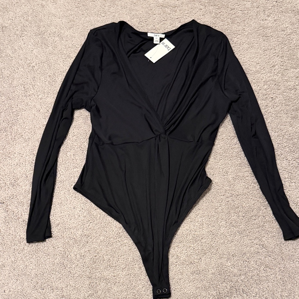 NWT BAR III Black Long Sleeve ribbed thong bodysuit XXL